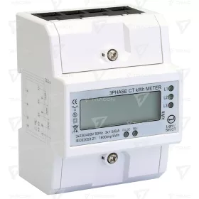   3F áramváltós fogyasztásmérő, állítható áttétel, LCD, 4modul