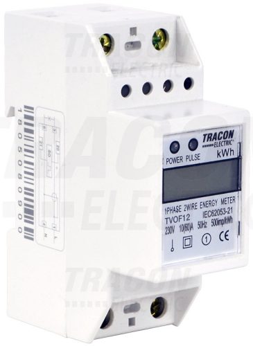 Tracon LCD kijelzésű fogyasztásmérő, közvetlen, 1 fázisú, 2 modul 230VAC / 10(60)A