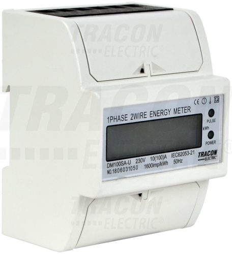 Tracon LCD kijelzésű fogyasztásmérő, közvetlen, 1 fázisú, 4 modul 230VAC / 10(100)A