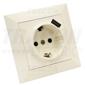   Tracon Süllyesztett csatlakozóaljzat, USB töltővel 1×16A/250VAC, 2P+E, USB:5V,2100mA (SCHUKO)
