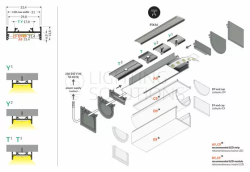 TOPMET LED profil VARIO30-01 ACDE-9/TY 1000 mm natúr