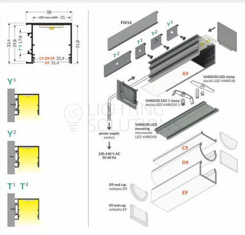 TOPMET LED profil VARIO30-03 ACDE-9/TY 1000 mm natúr