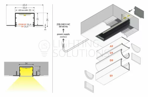 TOPMET LED profil VARIO30-05 ACDE-9 2000 mm fehér