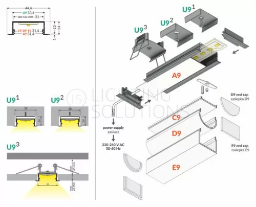 TOPMET LED profil VARIO30-06 ACDE-9/U9 1000 mm eloxált fekete