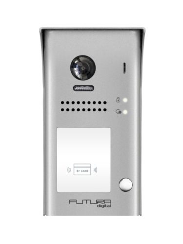 Futura Digital Egy lakásos videó kaputábla 170°-os látószögű kamerával, proximity kártyás beléptetővel és esővédő kerettel