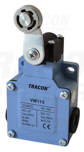 Tracon Helyzetkapcsoló, lengőkar-görgő fémházas  1×NO+1×NC, 6A/230V AC, IP66