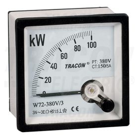   Tracon Hatásos teljesítménymérő, 3 fázisú, 4 vezetékes 72×72mm, 400V AC