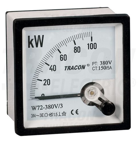 Tracon Hatásos teljesítménymérő, 3 fázisú, 4 vezetékes 72×72mm, 400V AC