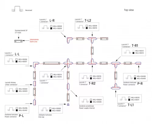 SPS 2 süllyesztett csatlakozó "T" jobbos, fekete SPECTRUM
