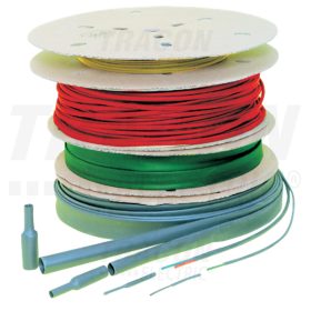   Tracon Zsugorcső, vékonyfalú, 2:1 zsugorodás, zöld/sárga 2,4/1,2mm, POLIOLEFIN