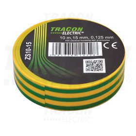   Tracon Szigetelőszalag, zöld/sárga 10m×15mm, PVC, 0-90°C, 40kV/mm