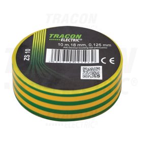   Tracon Szigetelőszalag, zöld/sárga 10m×18mm, PVC, 0-90°C, 40kV/mm