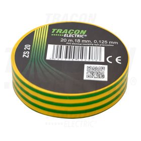   Tracon Szigetelőszalag, zöld/sárga 20m×18mm, PVC, 0-90°C, 40kV/mm