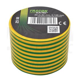   Tracon Szigetelőszalag, zöld-sárga 20m×50mm, PVC, 0-90°C, 40kV/mm