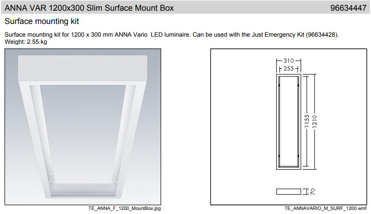 ANNA VARIO 1200x300 Slim Surface Mount Box Mennyezeti doboz felületre történő szereléshez