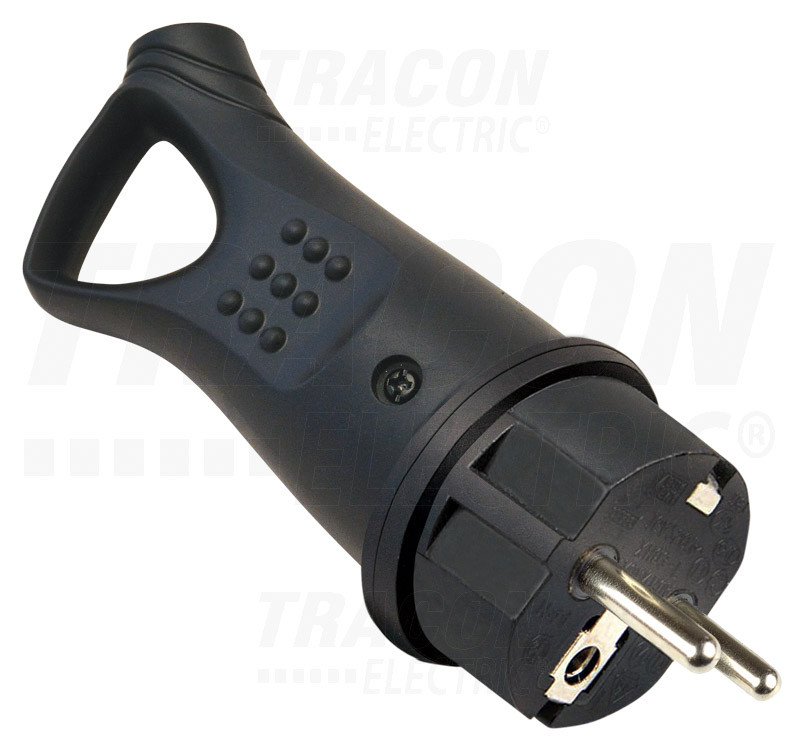 Tracon Csatlakozó dugó, védőérintkezővel, gumi, húzófüles 16A, 250V, 2P+E, IP44 (DUAL Schuko/French)