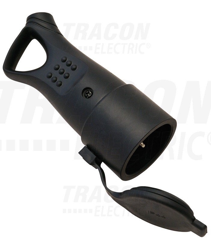 Tracon Csatlakozó aljzat, védőérintkezővel, gumi, húzófüles 16A, 250V, 2P+E, IP44 (SCHUKO)